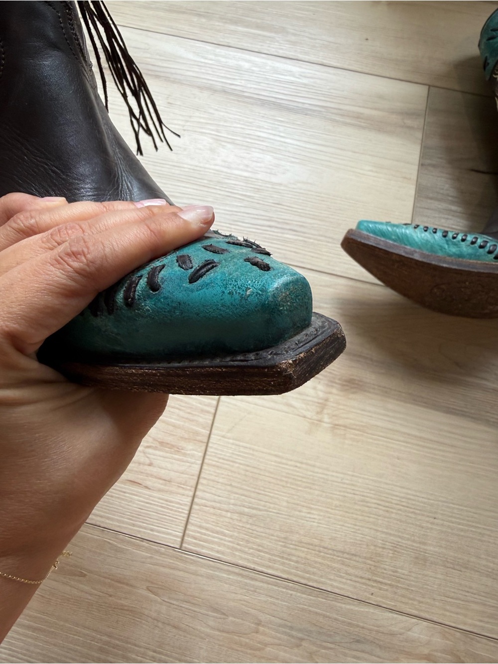 Lucchese Western Cowboy Boots Choc Brown Turquoise Crater Wingtip Fringe 6 B - Picture 11 of 14